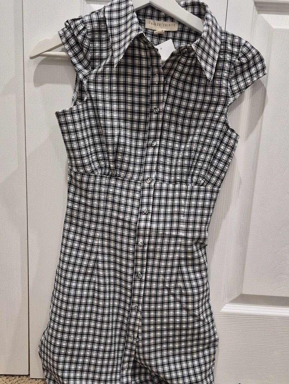 Button-Front Black & White Plaid Womens Dress